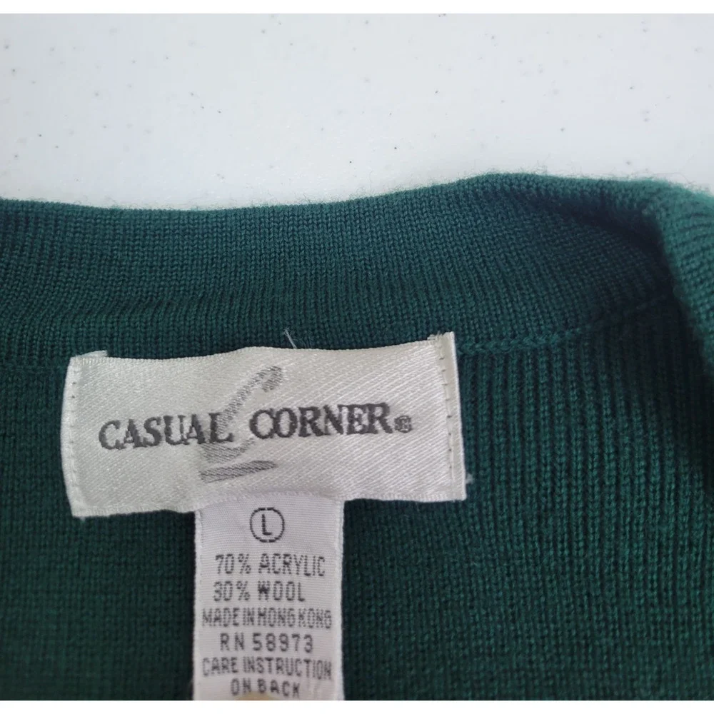 Casual Corner Green Embroidered Wool‎ Blend Cardigan Sweater Women's Size Large